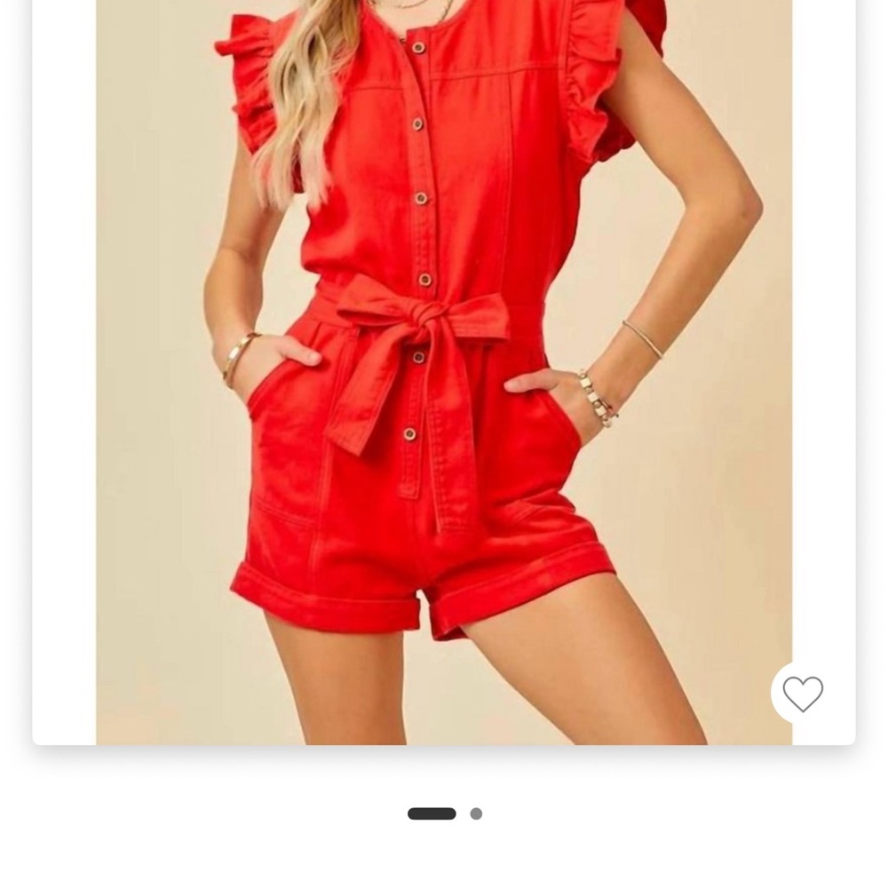 Day + Moon Vibrant Red Button-Up Ruffle Romper